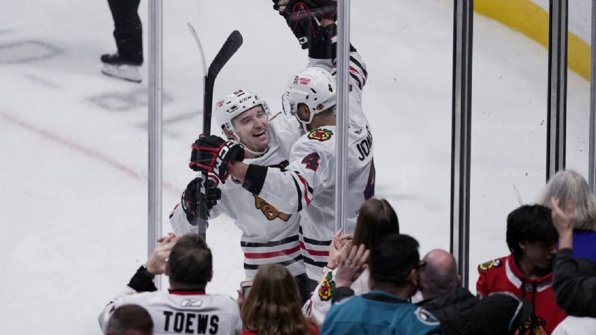 Seth Jones scores twice, including OT winner as Blackhawks rally past Sharks 5-4
