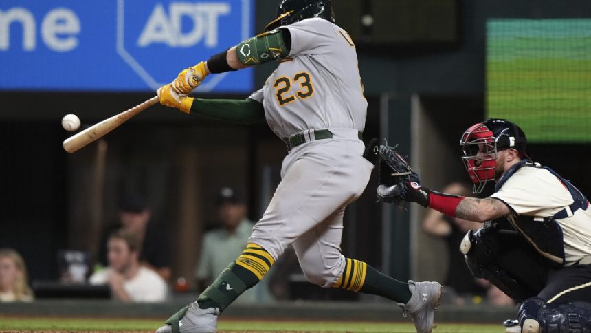 Shea Langeleirs hits 2-run homer to break tie in 6th, Athletics beat reeling Rangers 6-3