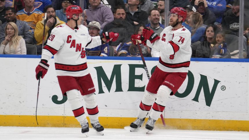 Slavin scores go-ahead goal to lift Hurricanes to 5-2 win over Blues