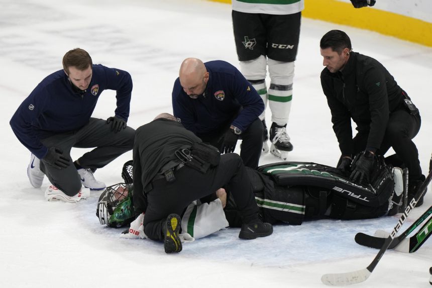 Stars defeat Panthers 6-4; Dallas goalie carted off ice