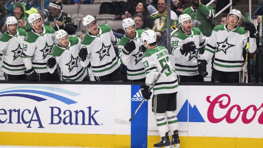 Stars rally from 3 goals down to beat the Sharks 7-6 in OT