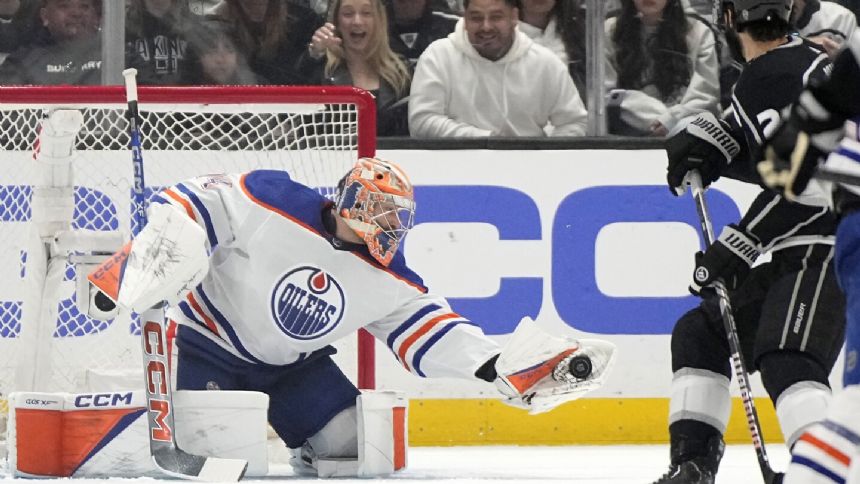Stuart Skinner gets 1st postseason shutout as Oilers beat Kings 1-0 to take a 3-1 series lead