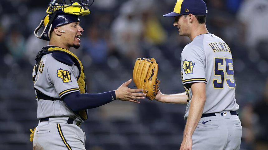 Taylor fills in for Yelich, hits go-ahead homer as Brewers rout Yankees 9-2
