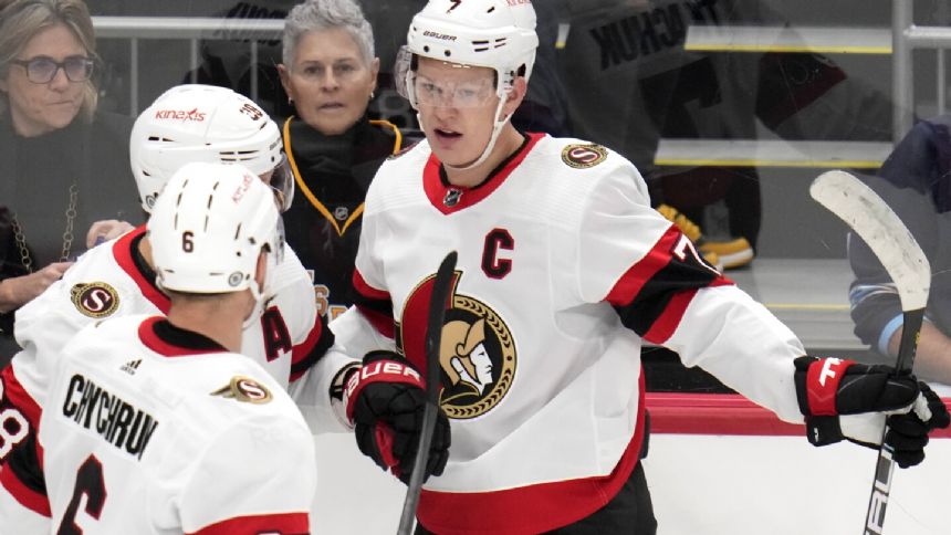 Tkachuk scores twice, Korpisalo shines in net as Senators top Penguins 5-2 to end 3-game skid