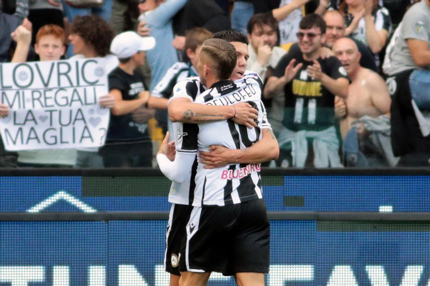 Udinese recovers from 2 goals down to draw against Atalanta