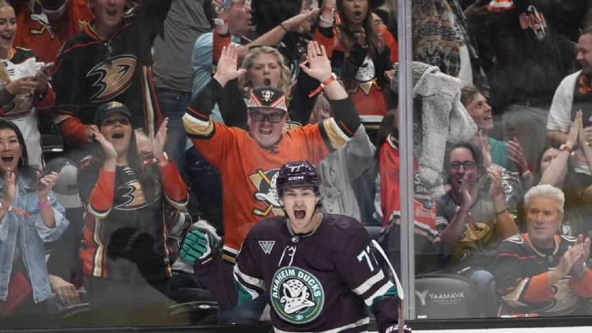 Vatrano scores 3 goals, Mintyukov gets first NHL goal as Ducks defeat Hurricanes 6-3 in home opener