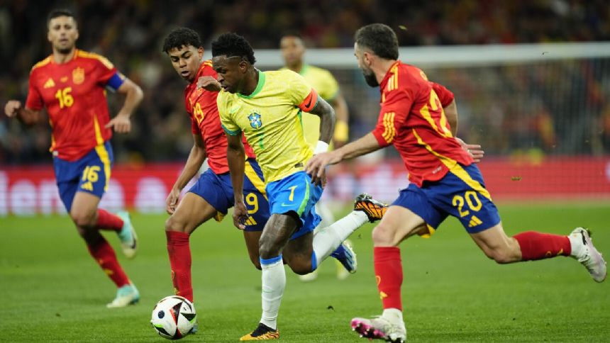 Vinicius Junior's Brazil draws 3-3 with Spain in 'One Skin' friendly against racism