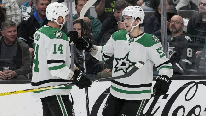 Wyatt Johnston, Jason Robertson each score twice in Stars' 6-3 win over Sharks