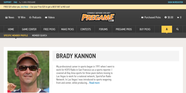 BradyKannon.pregame.com Reviews