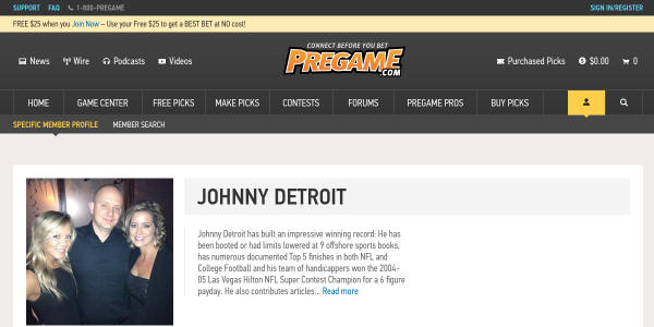 JohnnyDetroit.pregame.com Reviews